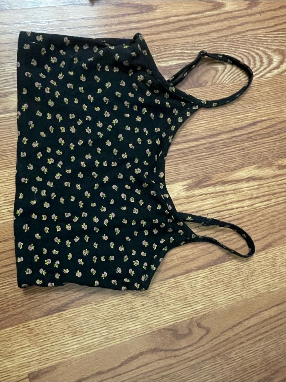 Essentials Black Floral Bandeau Crop Top with Pink & Green Ditsy Print